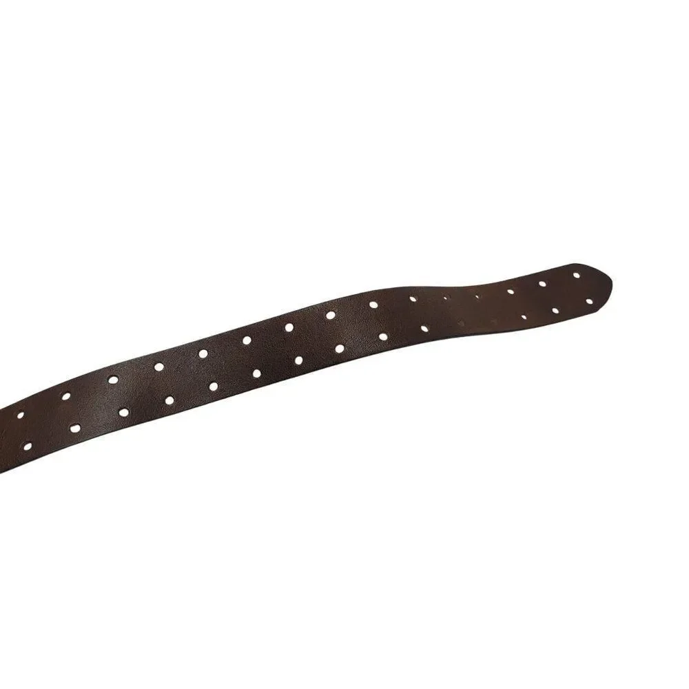 Mens Double Prong Genuine Italian‎ Leather Brown Belt M/L 36